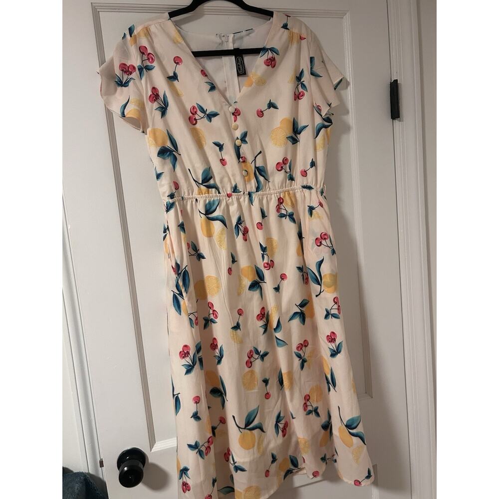 Voodoo Vixen Cherry Lemonade Swing Dress XXL Pinup Spring Summer 1950’s Pockets - Picture 13 of 16